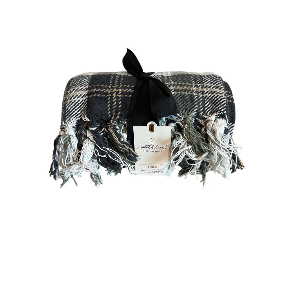 Hearth & Hand Magnolia Cotton Plaid Throw Blanket NEW 50 x 60 inches